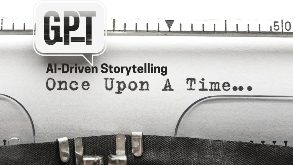 AI-driven storytelling, where GPT is writing a story through a typewriter