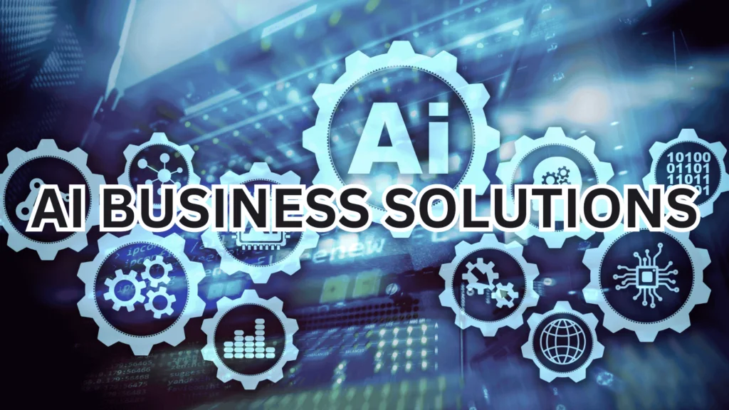 An image showcasing AI-driven business solutions with digital interfaces and technological graphics.