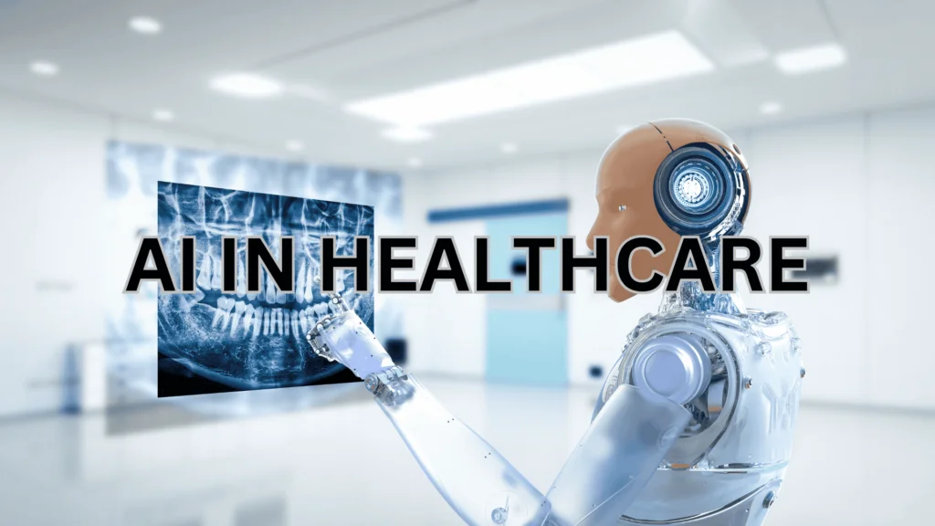 An illustration depicting artificial intelligence applications in healthcare, showcasing advanced technology improving patient care.